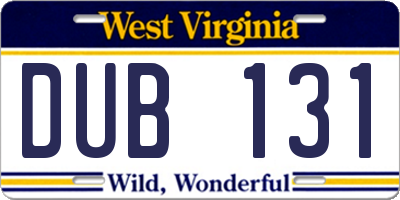WV license plate DUB131