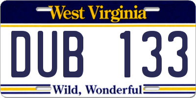 WV license plate DUB133
