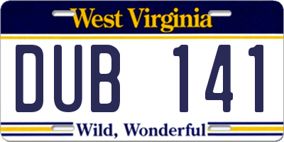 WV license plate DUB141