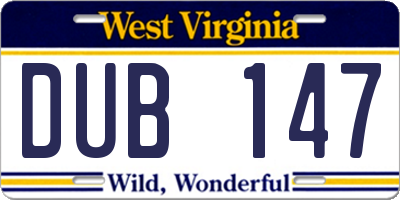 WV license plate DUB147