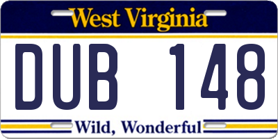 WV license plate DUB148