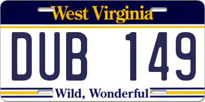 WV license plate DUB149