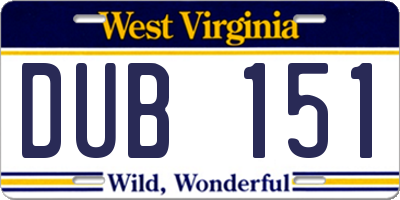 WV license plate DUB151