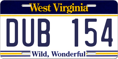 WV license plate DUB154