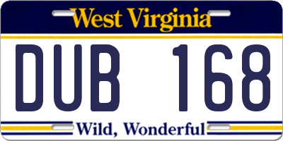 WV license plate DUB168