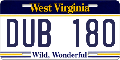 WV license plate DUB180