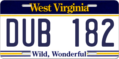 WV license plate DUB182