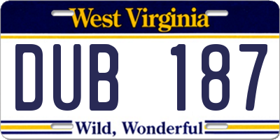 WV license plate DUB187