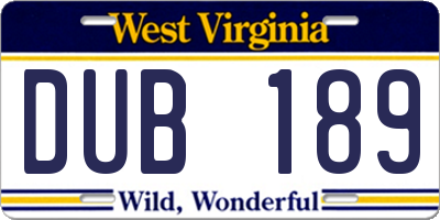 WV license plate DUB189