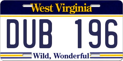 WV license plate DUB196