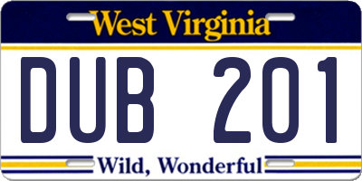 WV license plate DUB201