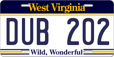 WV license plate DUB202