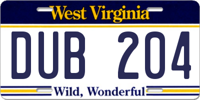 WV license plate DUB204