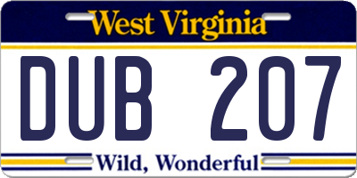 WV license plate DUB207