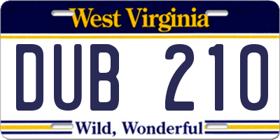 WV license plate DUB210