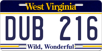 WV license plate DUB216