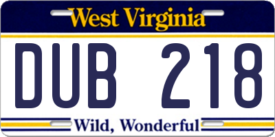 WV license plate DUB218