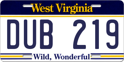 WV license plate DUB219