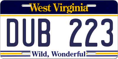 WV license plate DUB223