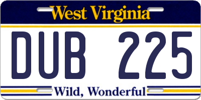WV license plate DUB225
