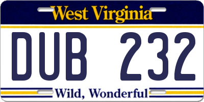 WV license plate DUB232