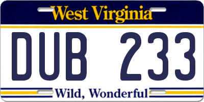 WV license plate DUB233