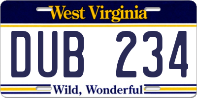 WV license plate DUB234