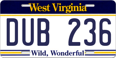 WV license plate DUB236