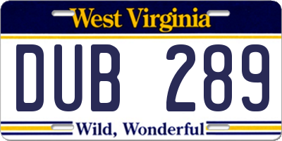 WV license plate DUB289