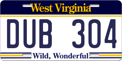WV license plate DUB304