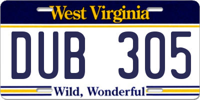 WV license plate DUB305