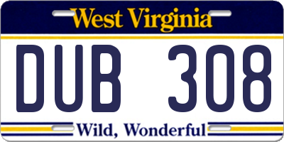 WV license plate DUB308