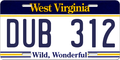 WV license plate DUB312
