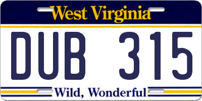 WV license plate DUB315