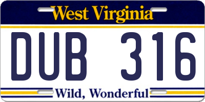 WV license plate DUB316