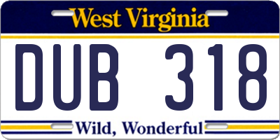 WV license plate DUB318