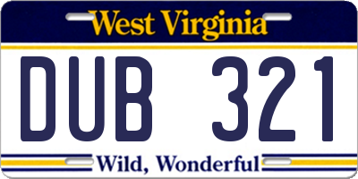 WV license plate DUB321