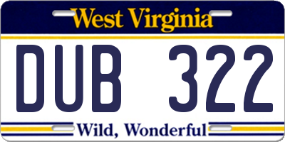 WV license plate DUB322