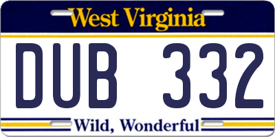 WV license plate DUB332
