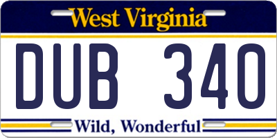 WV license plate DUB340
