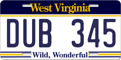 WV license plate DUB345