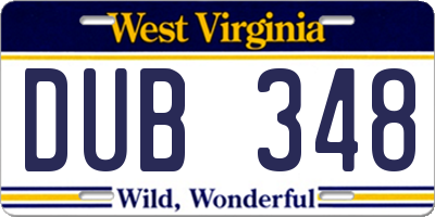 WV license plate DUB348