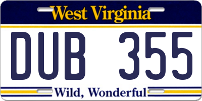 WV license plate DUB355