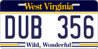 WV license plate DUB356