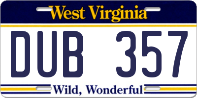 WV license plate DUB357