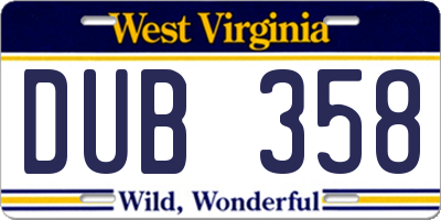 WV license plate DUB358