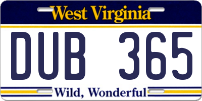 WV license plate DUB365