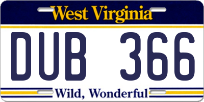 WV license plate DUB366