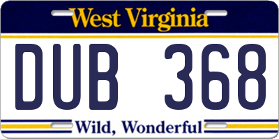 WV license plate DUB368