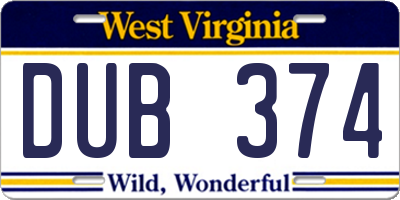 WV license plate DUB374